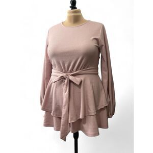 CHIC STYLE Light Pink Knit Open Back Romper, Size XL